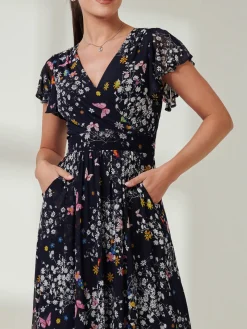 Wrap Dip Hem Mesh Maxi Dress, Navy Floral