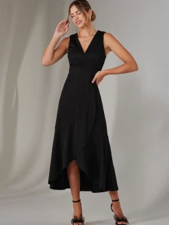 Wrap Frill Hem Maxi Dress, Black