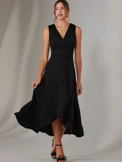Wrap Frill Hem Maxi Dress, Black