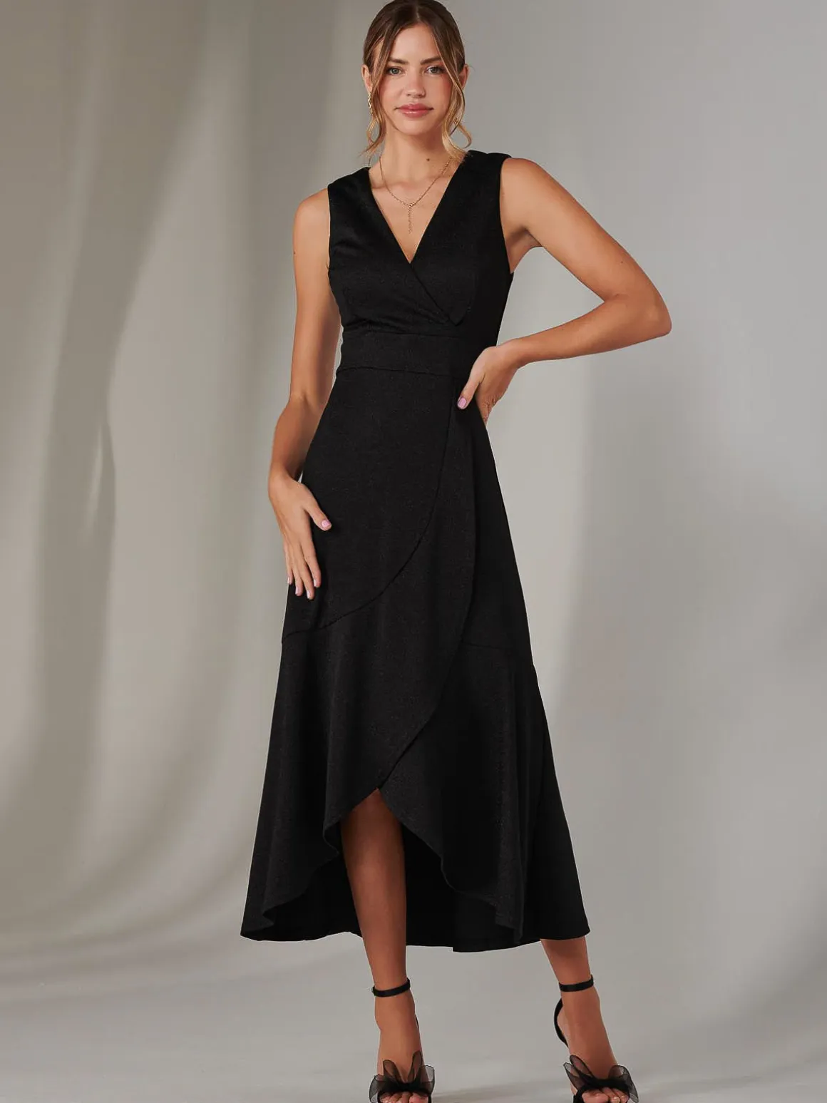Wrap Frill Hem Maxi Dress, Black