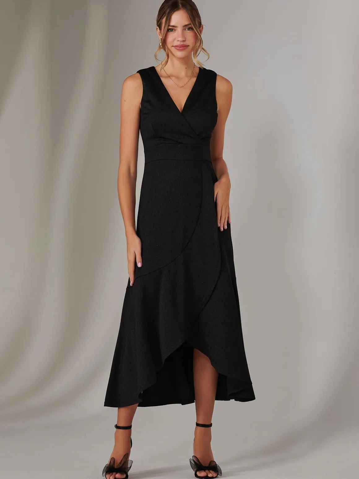 Wrap Frill Hem Maxi Dress, Black