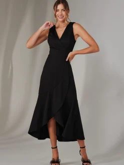 Wrap Frill Hem Maxi Dress, Black
