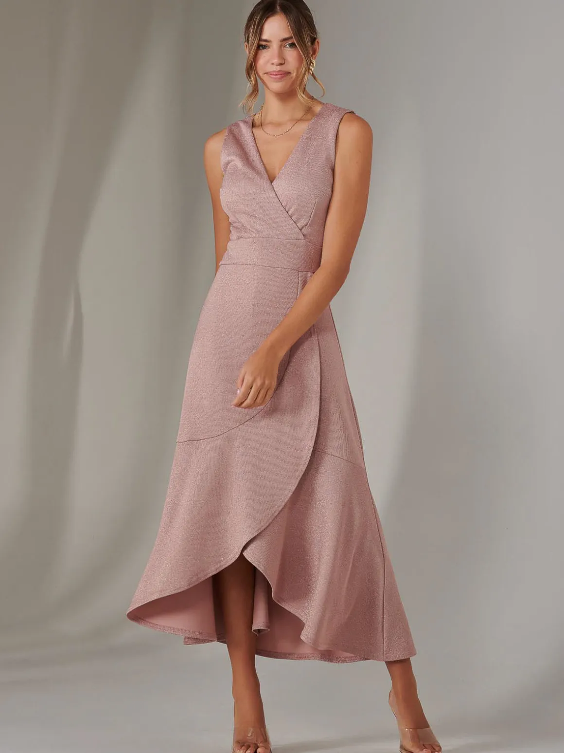 Wrap Frill Hem Maxi Dress, Dusty Pink