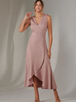Wrap Frill Hem Maxi Dress, Dusty Pink