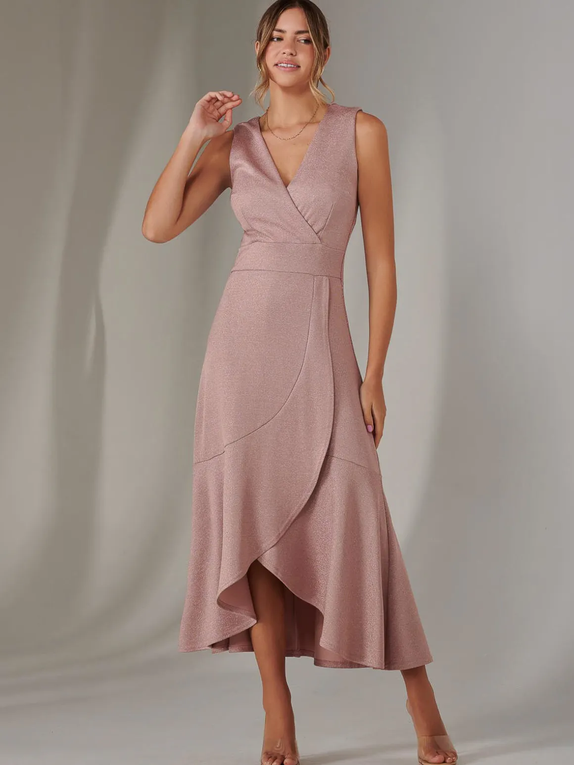 Wrap Frill Hem Maxi Dress, Dusty Pink