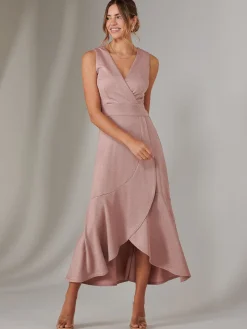 Wrap Frill Hem Maxi Dress, Dusty Pink