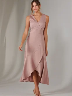 Wrap Frill Hem Maxi Dress, Dusty Pink