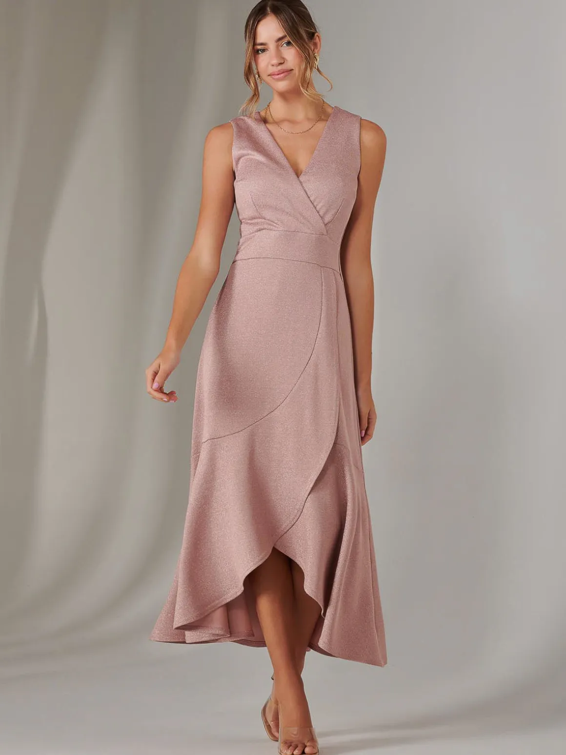 Wrap Frill Hem Maxi Dress, Dusty Pink