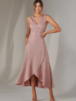 Wrap Frill Hem Maxi Dress, Dusty Pink