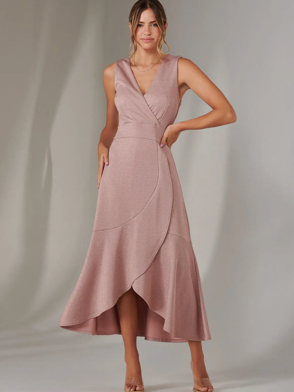 Wrap Frill Hem Maxi Dress, Dusty Pink