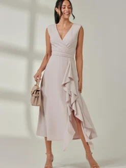 Wrap Front Frill Detail Maxi Dress, Dove