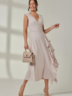 Wrap Front Frill Detail Maxi Dress, Dove