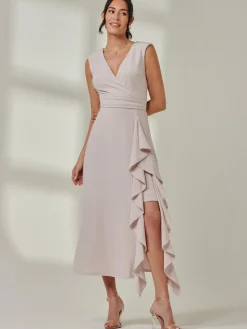 Wrap Front Frill Detail Maxi Dress, Dove