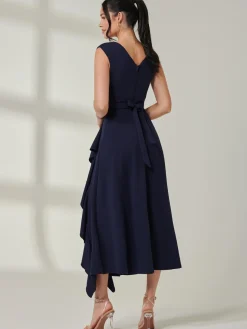 Wrap Front Frill Detail Maxi Dress, Navy