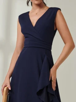 Wrap Front Frill Detail Maxi Dress, Navy