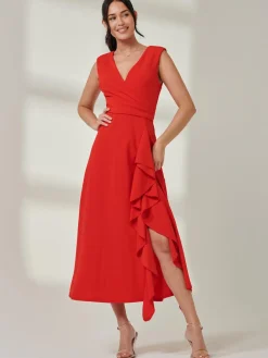 Wrap Front Frill Detail Maxi Dress, Red