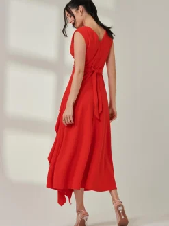 Wrap Front Frill Detail Maxi Dress, Red
