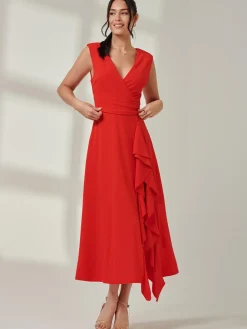 Wrap Front Frill Detail Maxi Dress, Red
