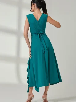Wrap Front Frill Detail Maxi Dress, Teal