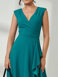 Wrap Front Frill Detail Maxi Dress, Teal
