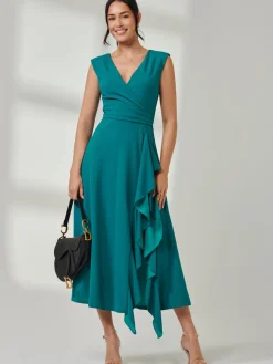 Wrap Front Frill Detail Maxi Dress, Teal