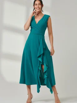 Wrap Front Frill Detail Maxi Dress, Teal