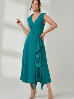 Wrap Front Frill Detail Maxi Dress, Teal