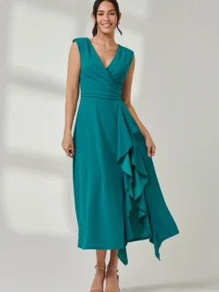 Wrap Front Frill Detail Maxi Dress, Teal