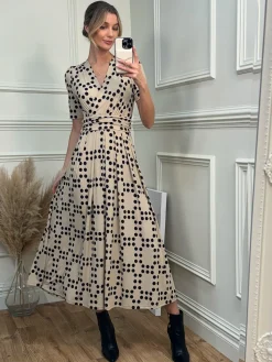 Wrap Front Jersey Maxi Dress, Beige Spot
