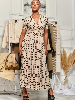 Wrap Front Jersey Maxi Dress, Beige Spot