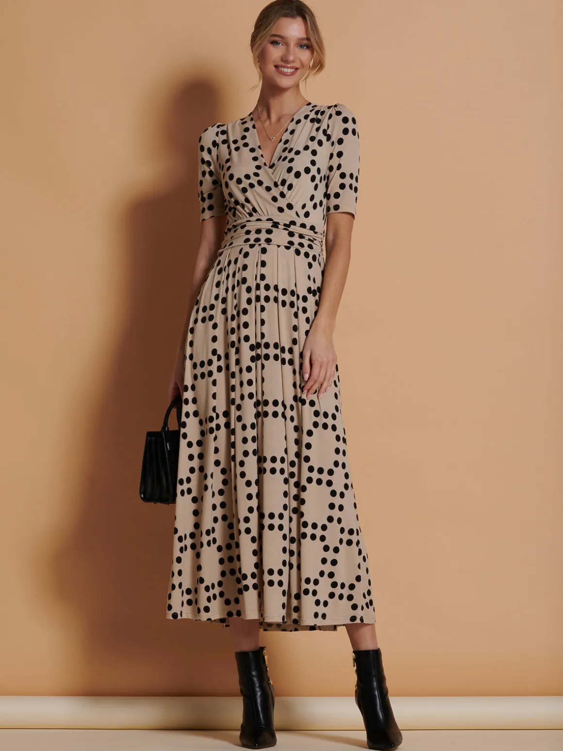 Wrap Front Jersey Maxi Dress, Beige Spot