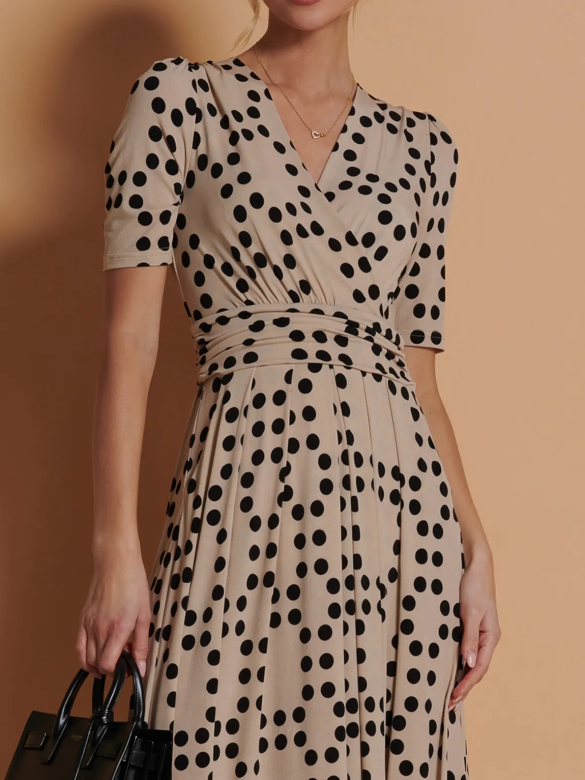 Wrap Front Jersey Maxi Dress, Beige Spot