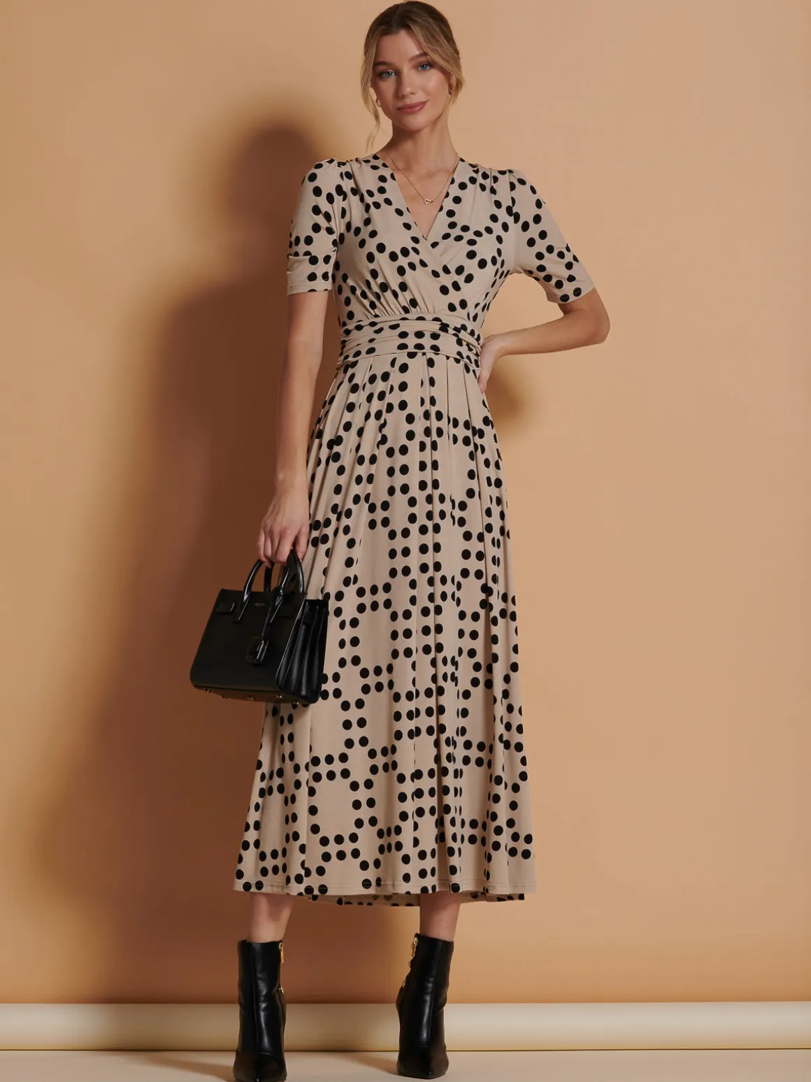 Wrap Front Jersey Maxi Dress, Beige Spot