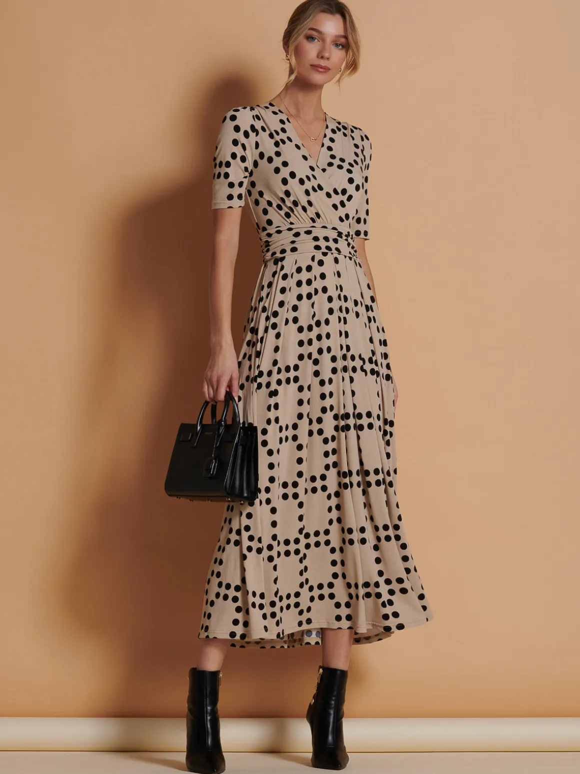 Wrap Front Jersey Maxi Dress, Beige Spot
