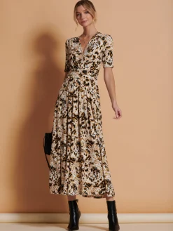 Wrap Front Jersey Maxi Dress, Cream Animal