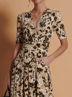 Wrap Front Jersey Maxi Dress, Cream Animal