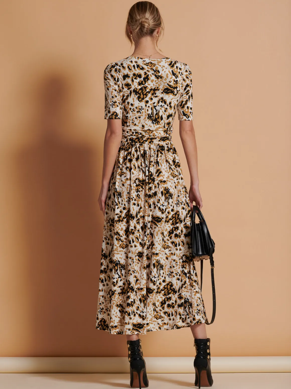 Wrap Front Jersey Maxi Dress, Cream Animal