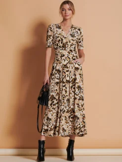 Wrap Front Jersey Maxi Dress, Cream Animal