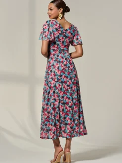 Wrap Front Mesh Maxi Dress, Teal Multi