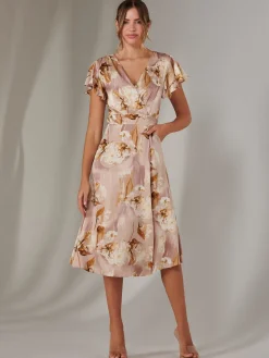 Wrap Front Midi Dress, Dusty Pink