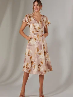 Wrap Front Midi Dress, Dusty Pink