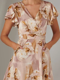 Wrap Front Midi Dress, Dusty Pink
