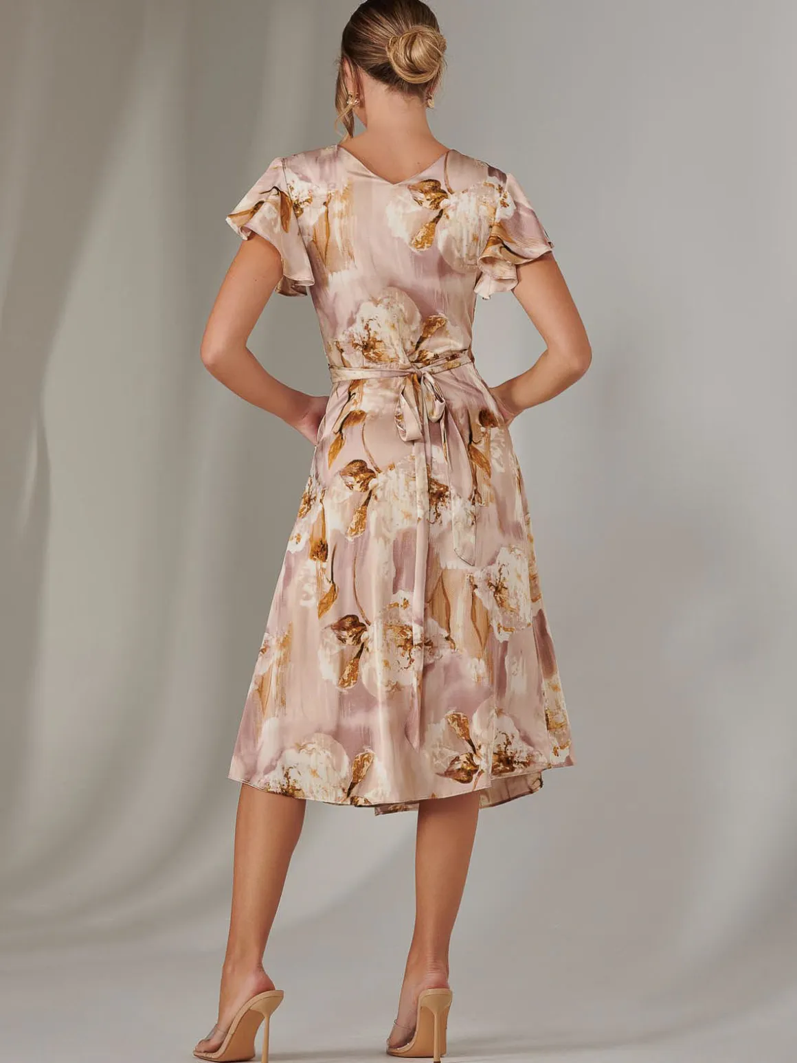 Wrap Front Midi Dress, Dusty Pink