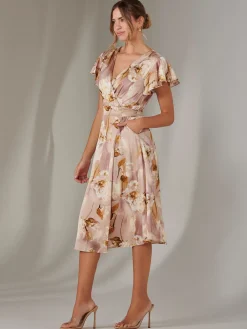Wrap Front Midi Dress, Dusty Pink
