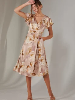 Wrap Front Midi Dress, Dusty Pink