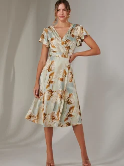 Wrap Front Midi Dress, Mint Green