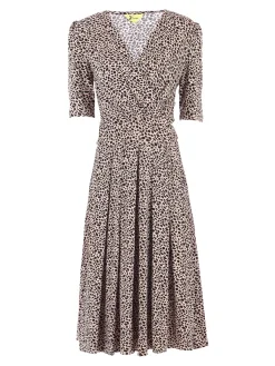 Wrap Front Viscose Dress, Neutral Animal