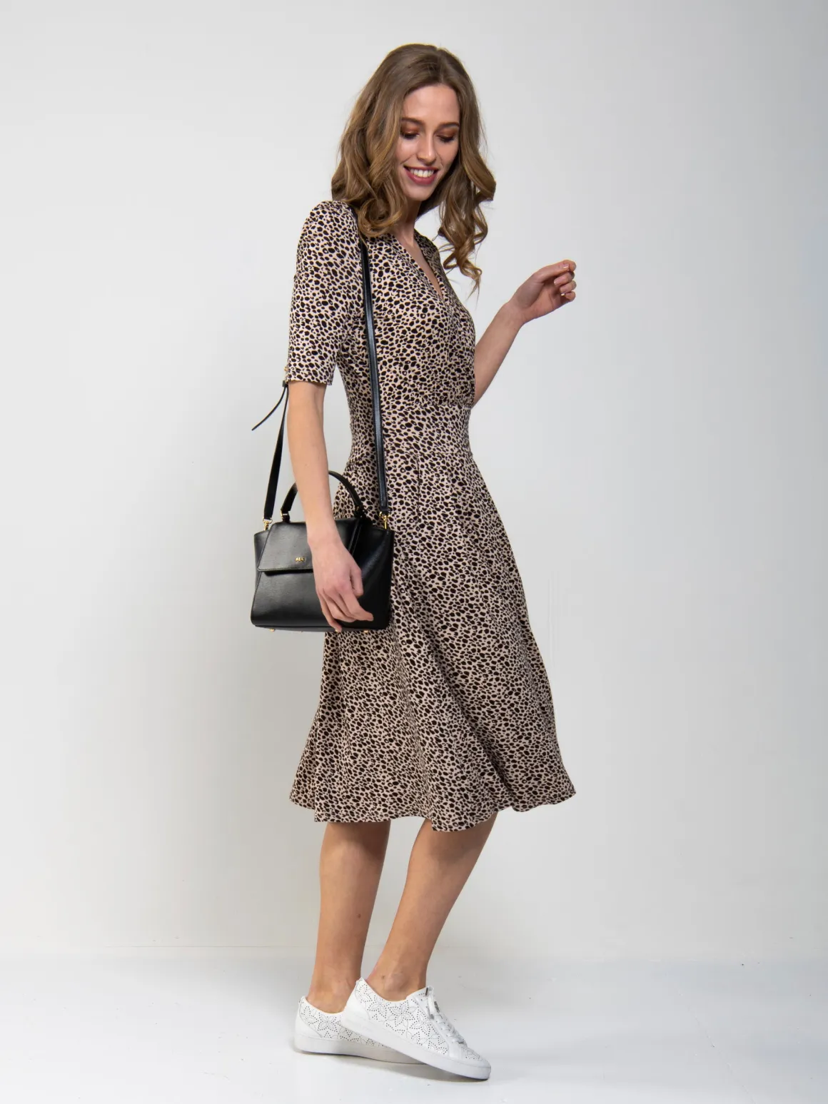 Wrap Front Viscose Dress, Neutral Animal