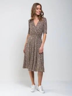 Wrap Front Viscose Dress, Neutral Animal