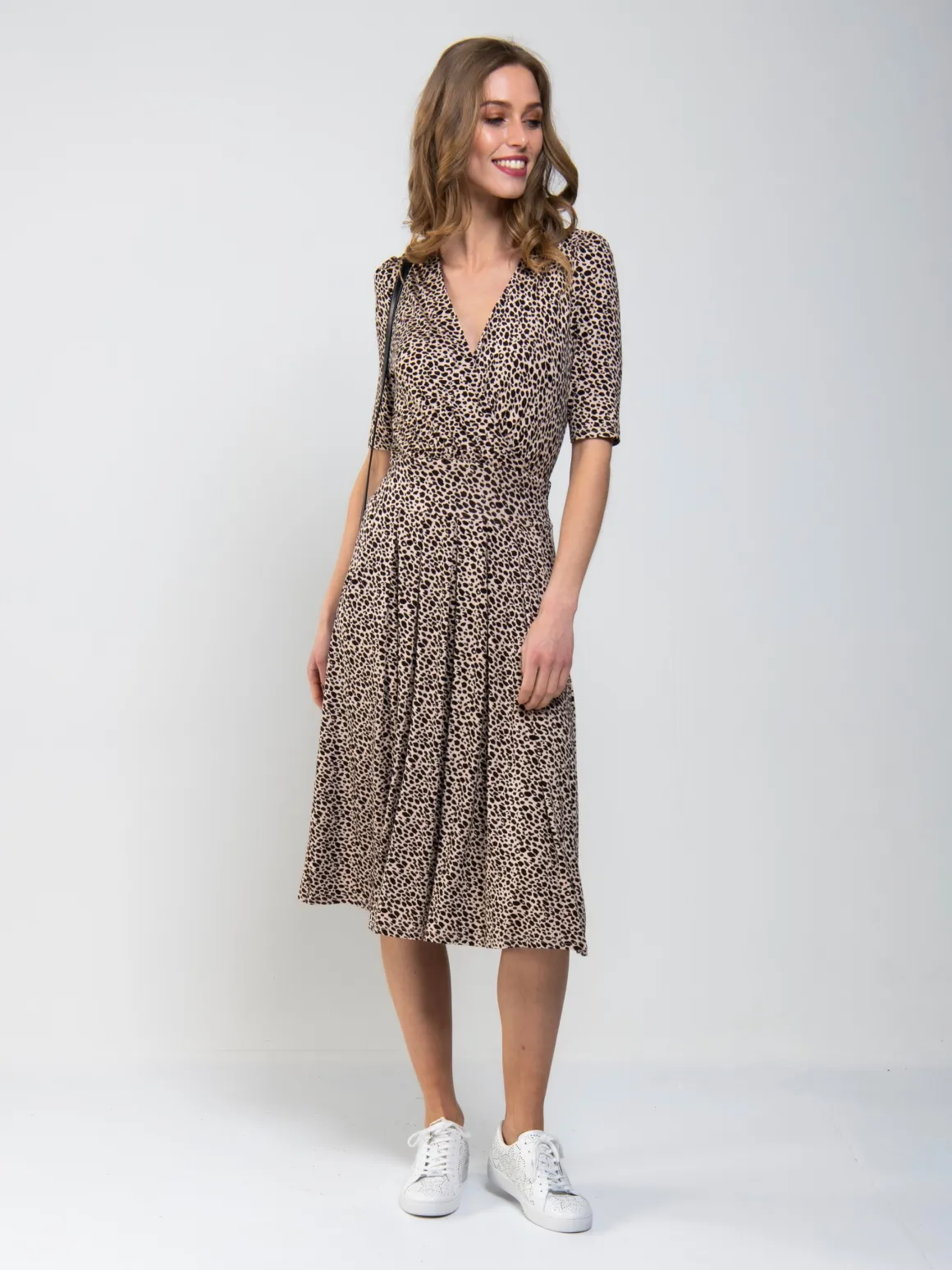 Wrap Front Viscose Dress, Neutral Animal